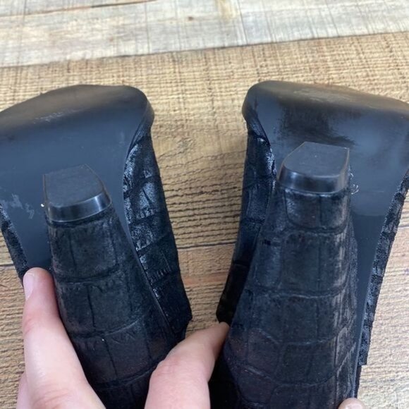 42 Gold Black Croc Slingback Mules Ankle Booties Womens 7.5M Pointed‎ Toe - Picture 13 of 13